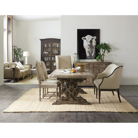 La Grange Kruschel Square Back Side Chair (Set of 2) by Hooker Furniture in beige and barn wood, oat. Made from fabric, nailheads in a traditional style.