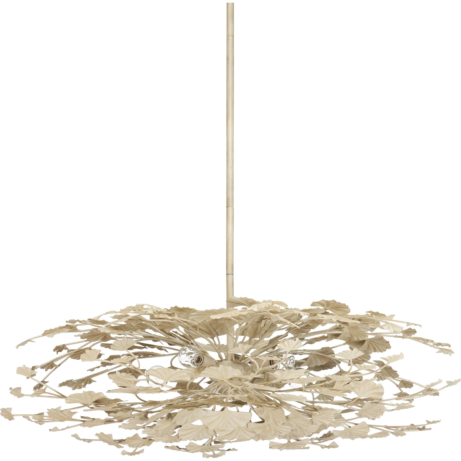 Maidenhair Cream Semi-Flush Mount by Currey and Company in antique pearl. Made from wrought iron in a modern style.