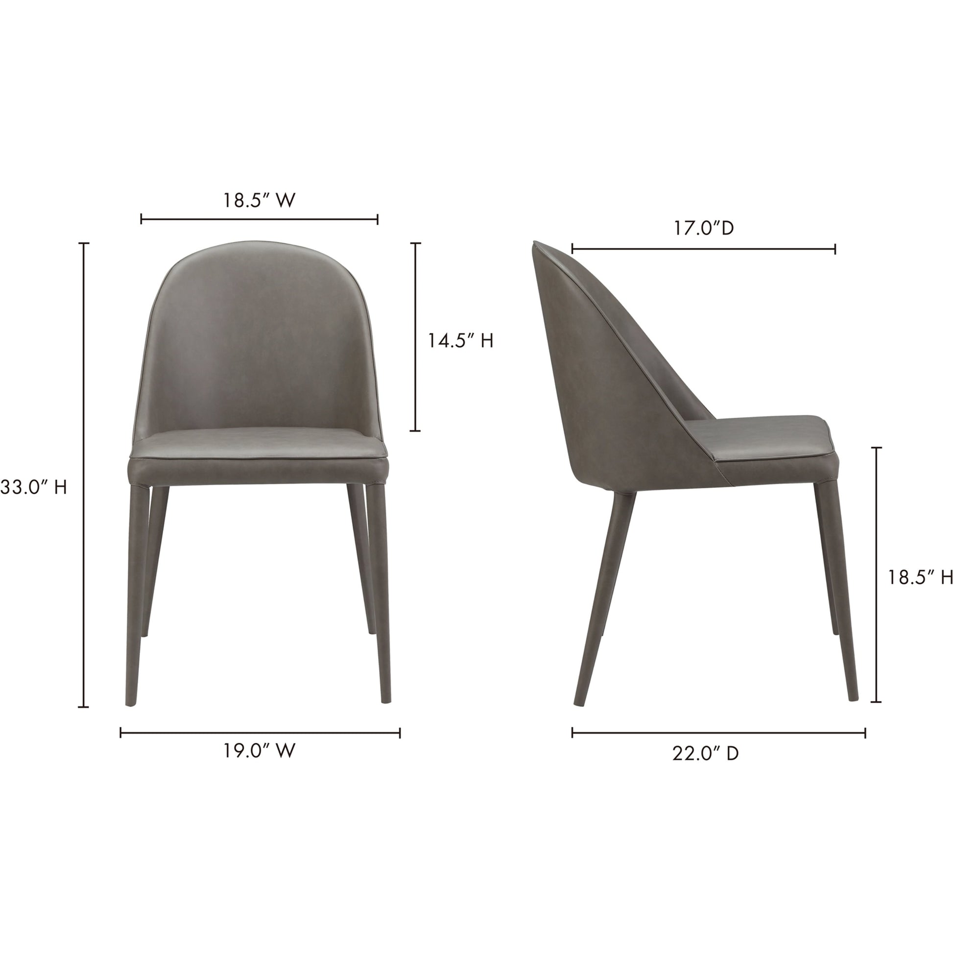 Burton Leather Dining Chair (Set of 2) by Moe's Home Collection in gray. Made from upholstery: 100% polyurethane, iron frame, plywood, foam, pu leather in a transitional style.