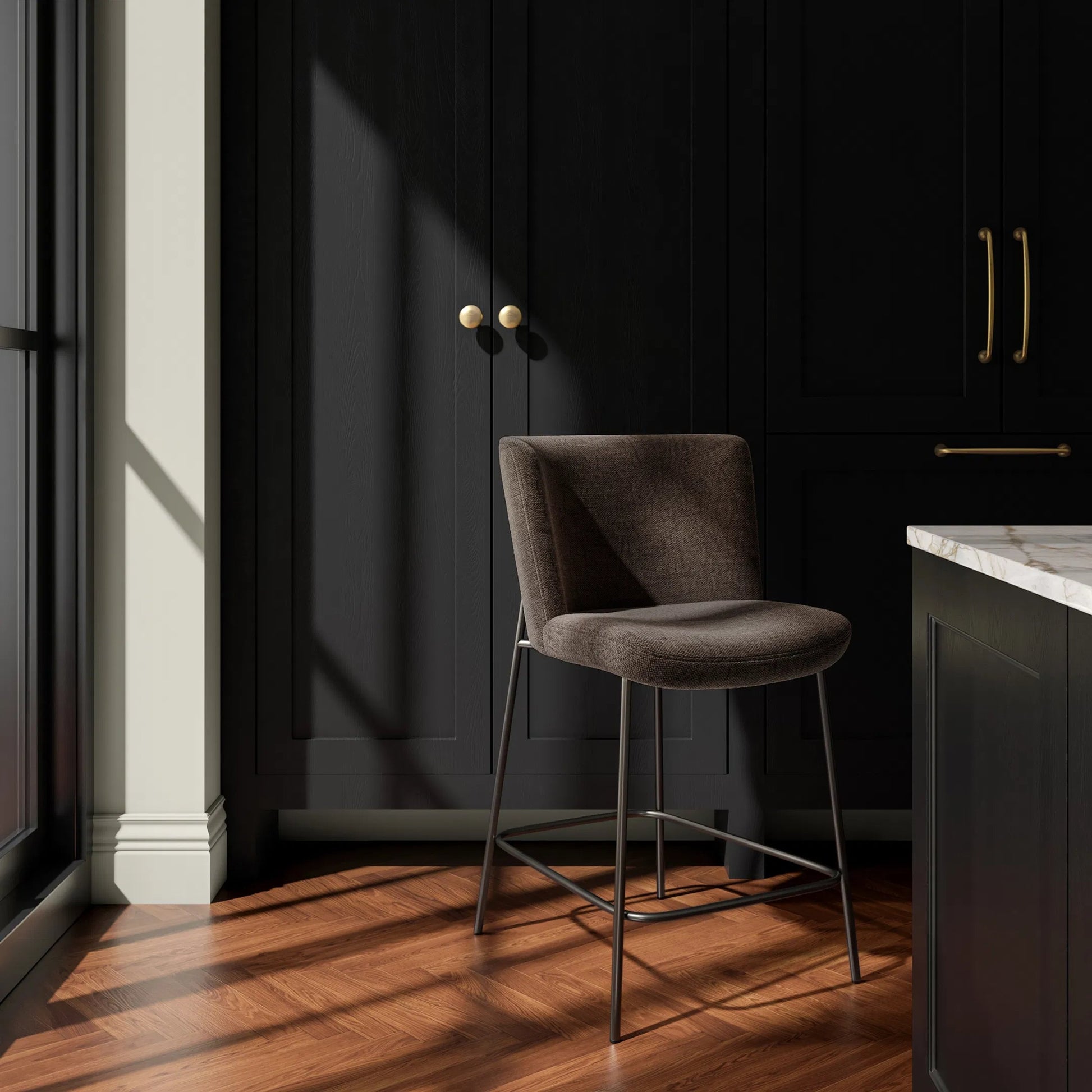 Early Counter Stool by Moe's Home Collection. Made from upholstery: 100% polyester, metal frame, foam, plywood in a transitional style.