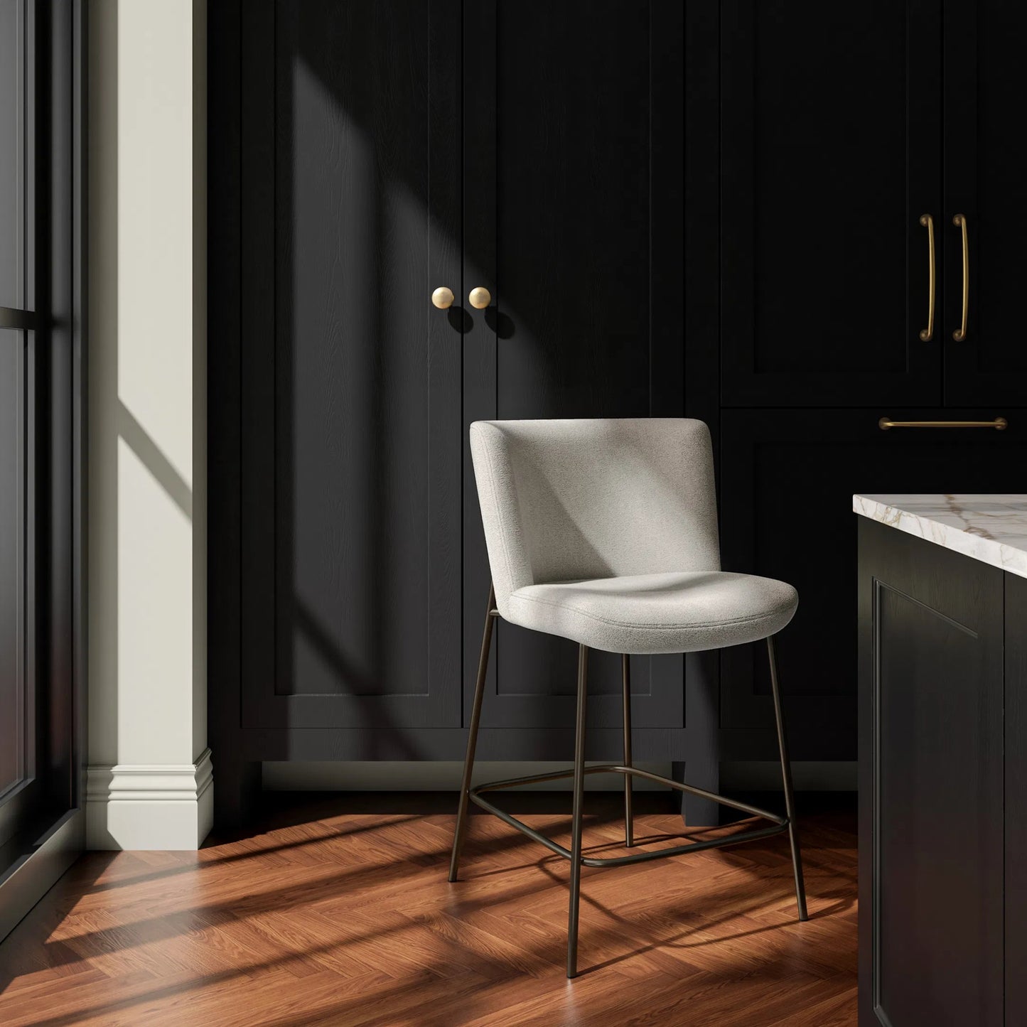 016 SI-2367980 | Lifestyle | Early Counter Stool by Moe's Home Collection. Made from upholstery: 100% polyester, metal frame, foam, plywood in a transitional style.
