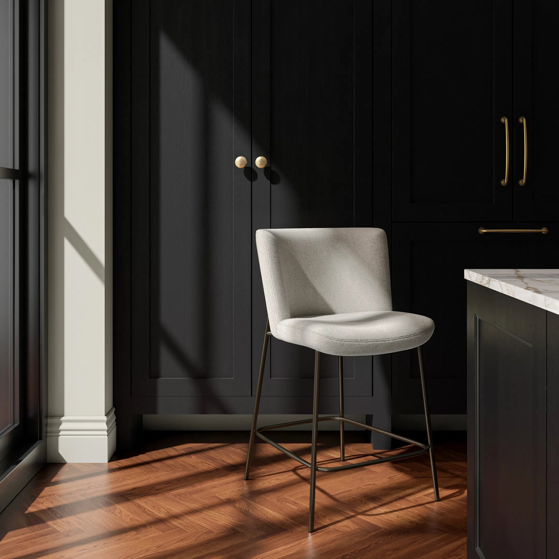 Early Counter Stool by Moe's Home Collection. Made from upholstery: 100% polyester, metal frame, foam, plywood in a transitional style.
