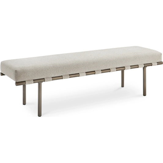 Carson Dining Bench by Moe's Home Collection in beige. Made from upholstery: 100% polyester, metal frame, foam, plywood in a unique style.