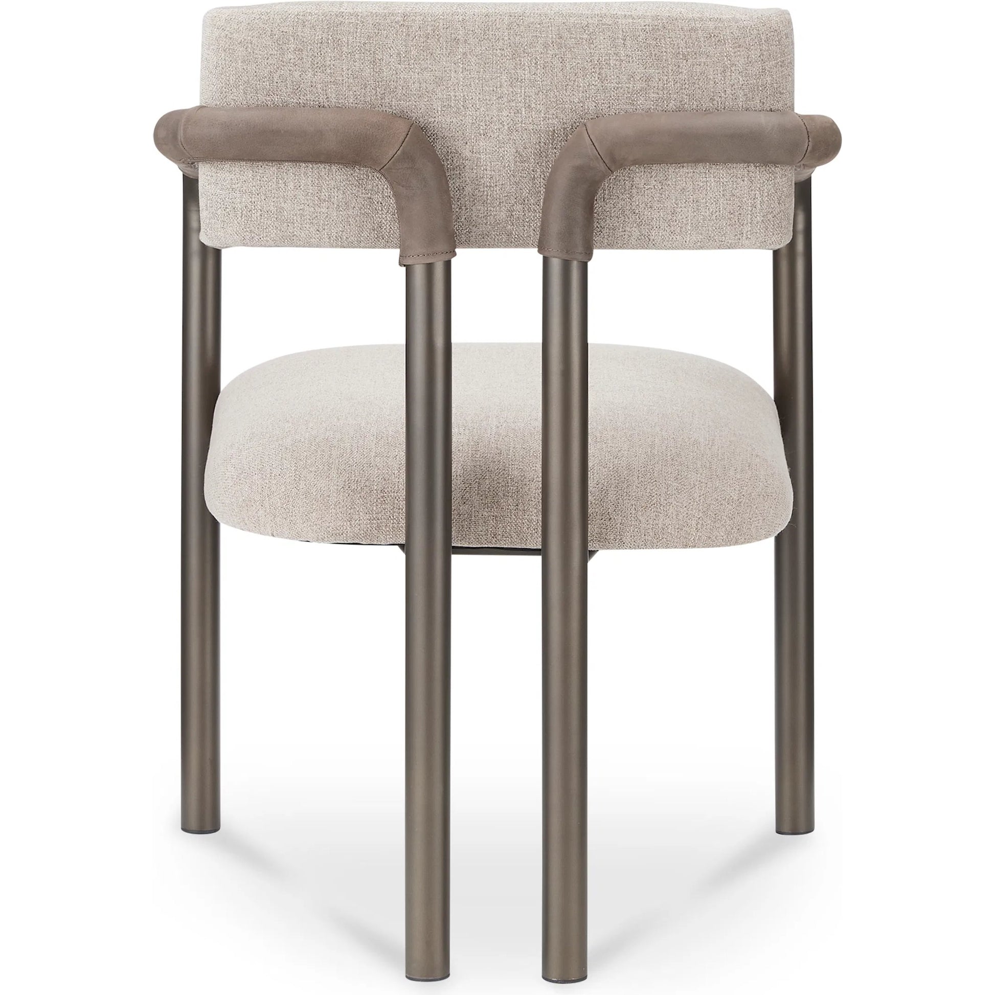 Cassidy Dining Chair by Moe's Home Collection in brown. Made from seat 100% polyester, arm 100% top grain leather, iron frame, foam, plywood in a transitional style.