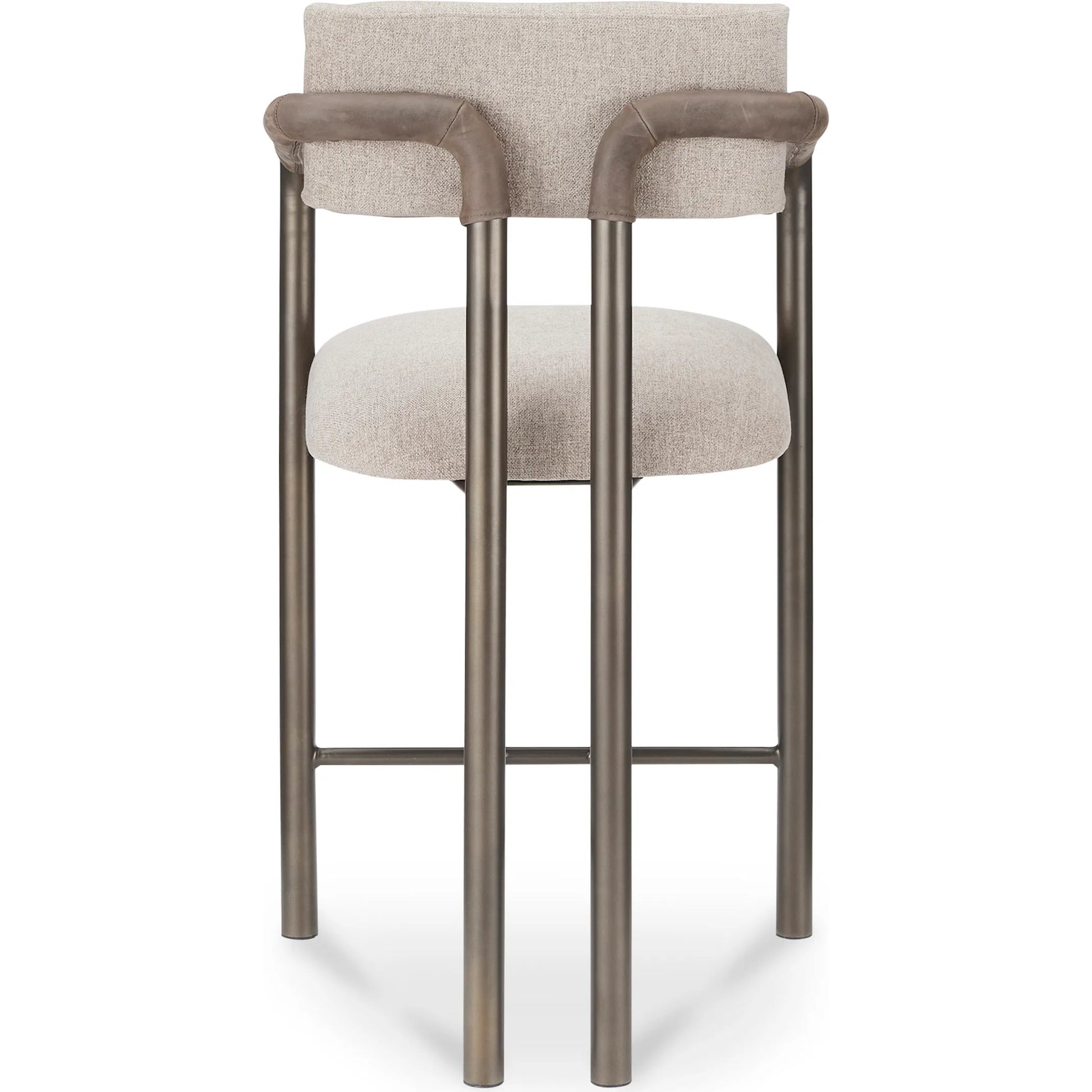 Cassidy Counter Stool by Moe's Home Collection in brown. Made from seat 100% polyester, arm 100% top grain leather, iron frame, foam, plywood in a transitional style.