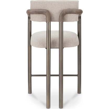 Cassidy Counter Stool by Moe's Home Collection in brown. Made from seat 100% polyester, arm 100% top grain leather, iron frame, foam, plywood in a transitional style.