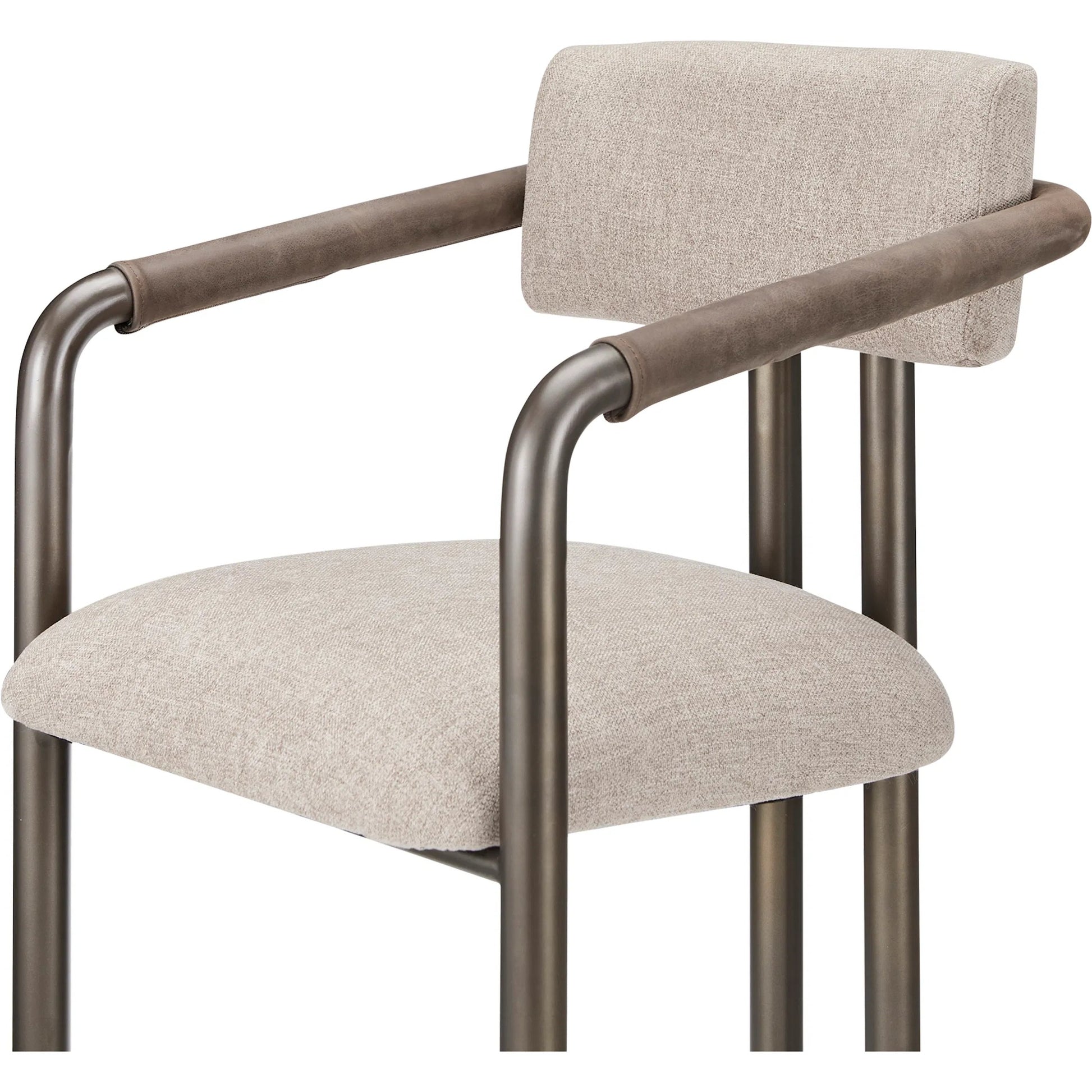 Cassidy Counter Stool by Moe's Home Collection in brown. Made from seat 100% polyester, arm 100% top grain leather, iron frame, foam, plywood in a transitional style.