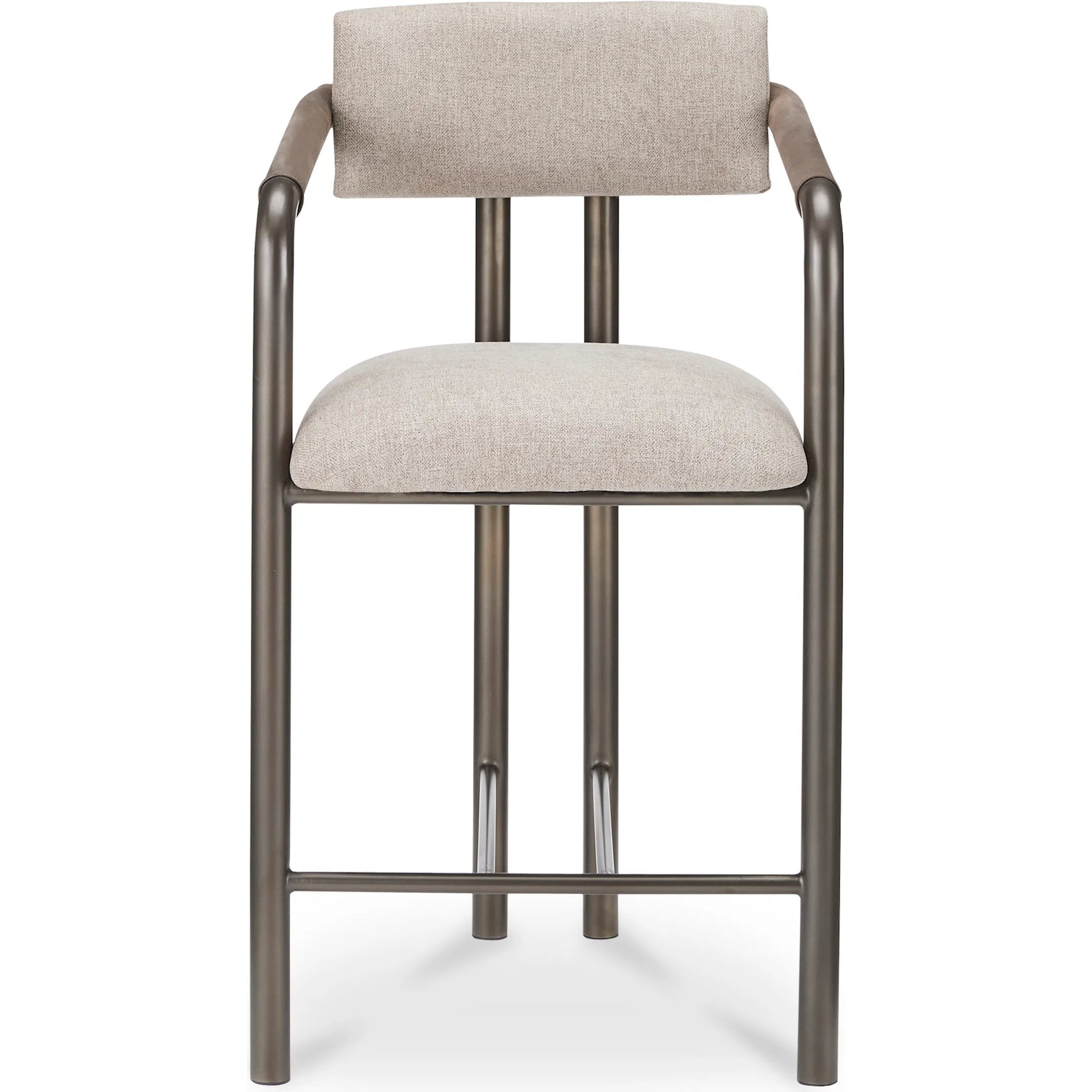 Cassidy Counter Stool by Moe's Home Collection in brown. Made from seat 100% polyester, arm 100% top grain leather, iron frame, foam, plywood in a transitional style.