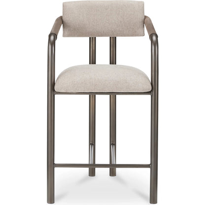 Cassidy Counter Stool by Moe's Home Collection in brown. Made from seat 100% polyester, arm 100% top grain leather, iron frame, foam, plywood in a transitional style.