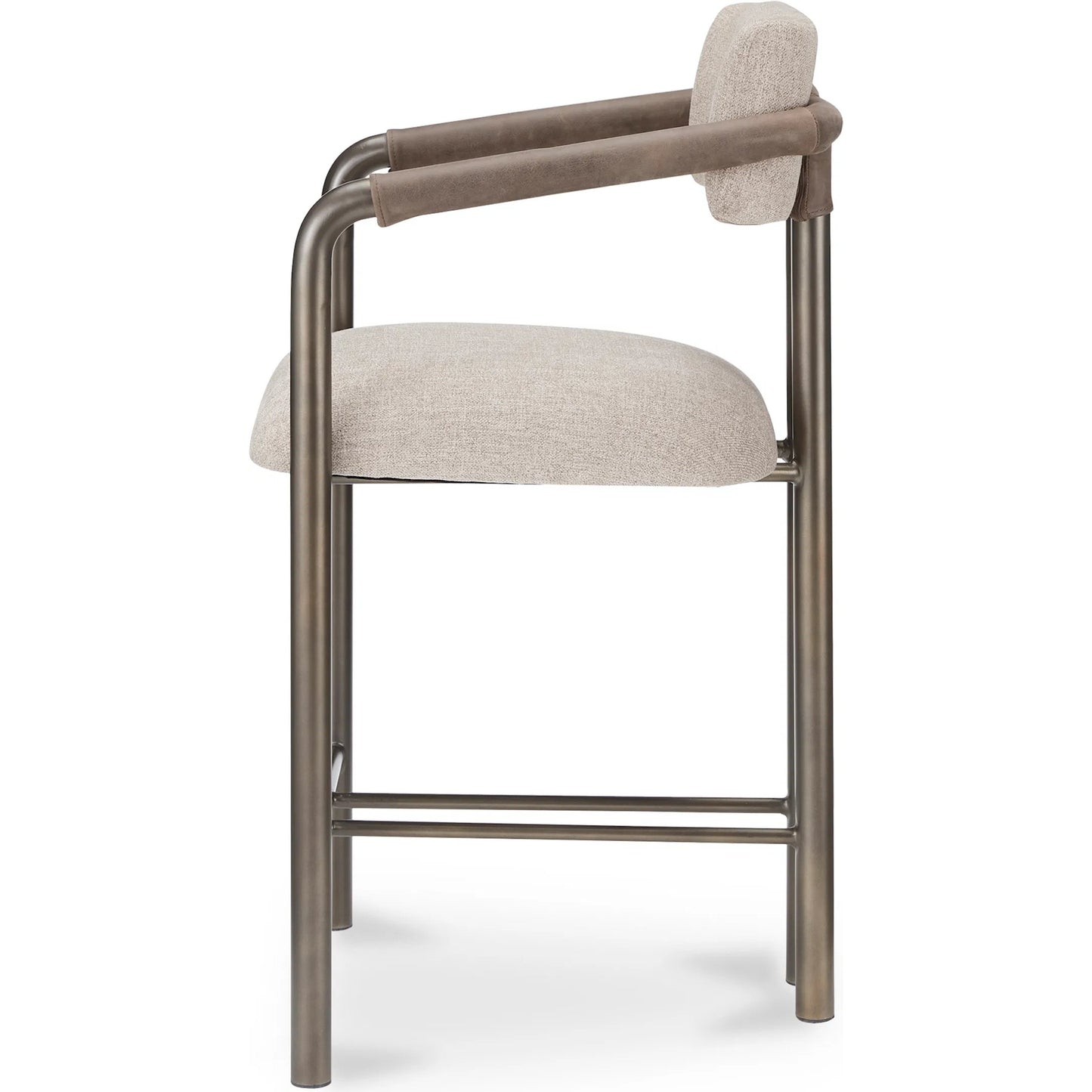003 SI-2441338 | Additional Silo | Cassidy Counter Stool by Moe's Home Collection in brown. Made from seat 100% polyester, arm 100% top grain leather, iron frame, foam, plywood in a transitional style.
