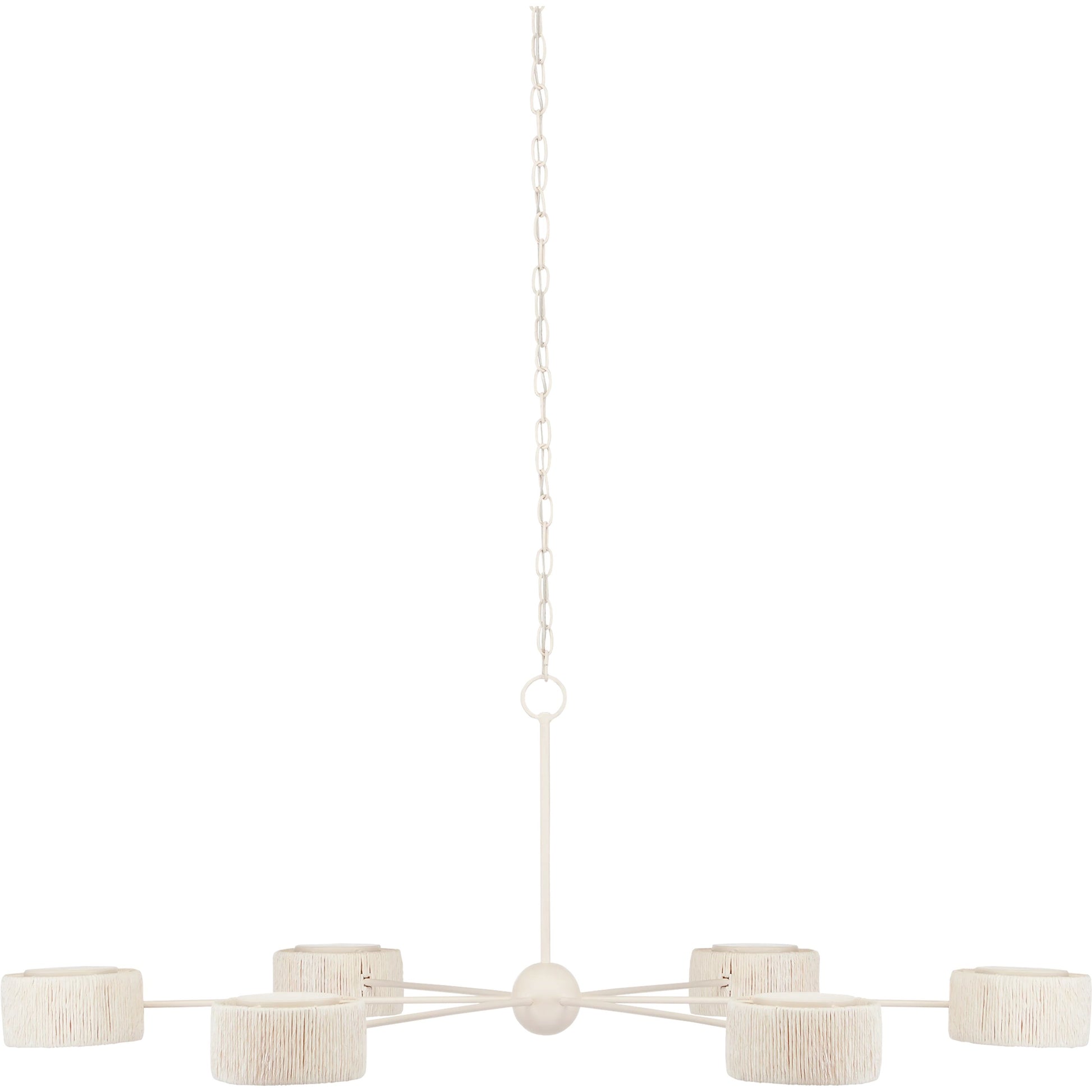 Monreale Chandelier by Currey and Company in white. Made from wrought iron, paper twine in a modern style.
