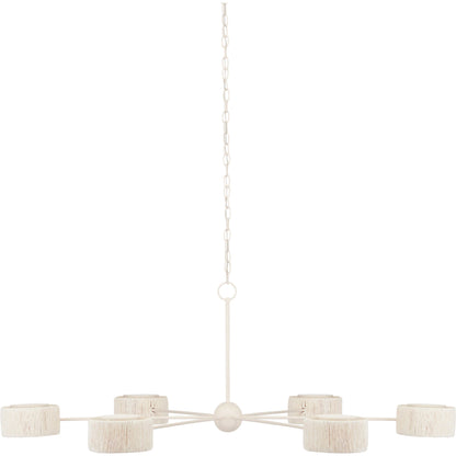 Monreale Chandelier by Currey and Company in white. Made from wrought iron, paper twine in a modern style.