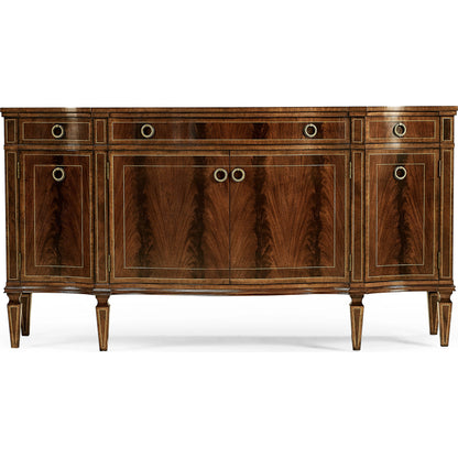 Buckingham Serpentine Mahogany Credenza by Jonathan Charles in brown and medium antique mahogany. Made from acacia in a traditional style.