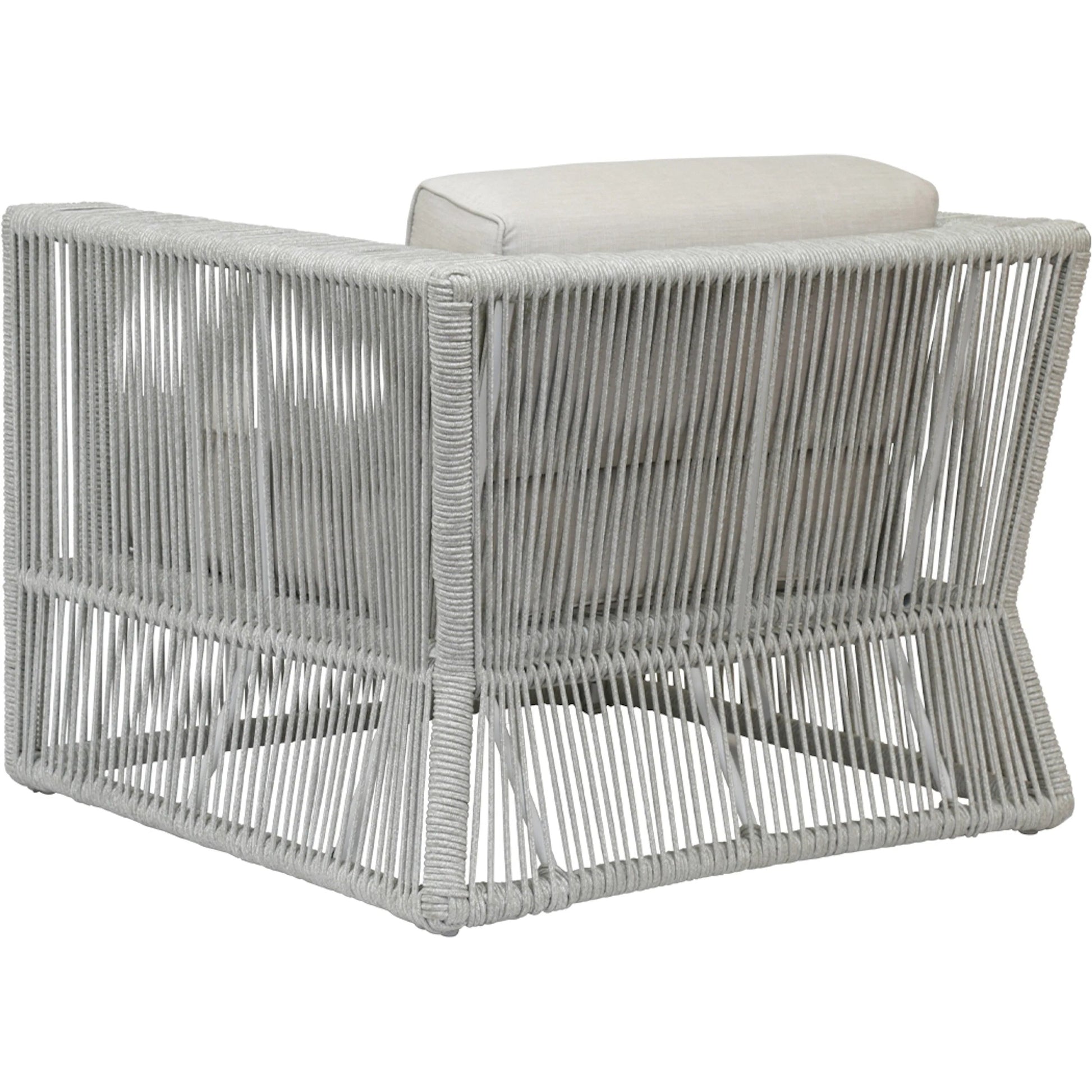 Miami Outdoor Club Chair by Sunset West in frost. Made from olefin rope in a coastal style.