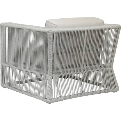 Miami Outdoor Club Chair by Sunset West in frost. Made from olefin rope in a coastal style.