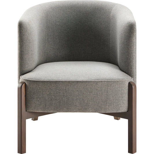 Rayne Accent Chair by Livabliss in light gray and wood finish. Made from upholstery: polyester, base: beech wood, fill: 100% polyurethane foam in a modern style.