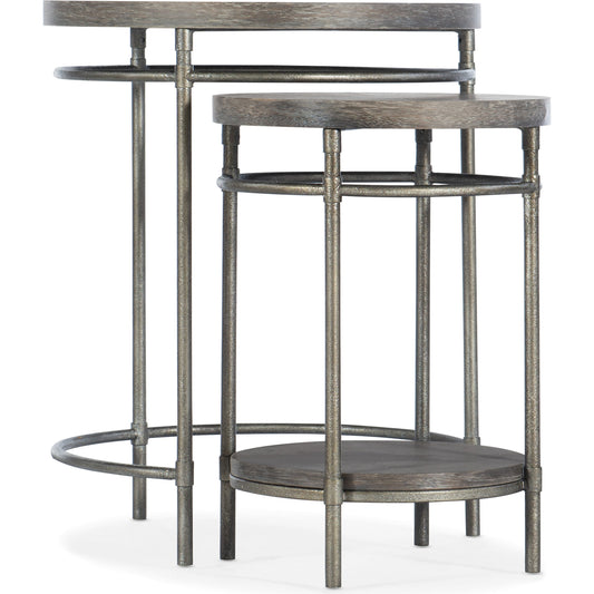 Nesting Tables by Hooker Furniture in medium natural acacia. Made from acacia veneers with metal tubing, metal sheet in a modern style.