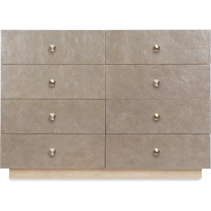 Westwood Single Dresser by Hooker Furniture in silvers and polished limestone. Made from oak veneers in a modern style.