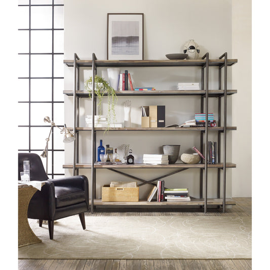 Scaffold Entertainment Console by Hooker Furniture in scandinavian. Made from acacia solids with metal in a modern style.