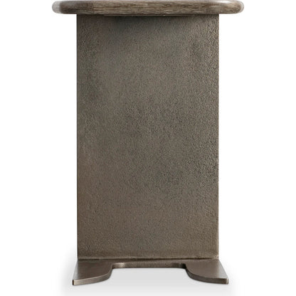 Melba Accent Table by Bernhardt in graphite, puma. Made from wood, metal in a rustic style.