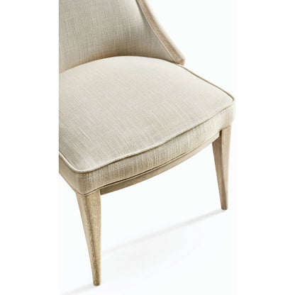 Water Basin Dining Side Chair by Jonathan Charles in whitewash oak. Made from oak, foam, fabric, grass cloth in a modern style.