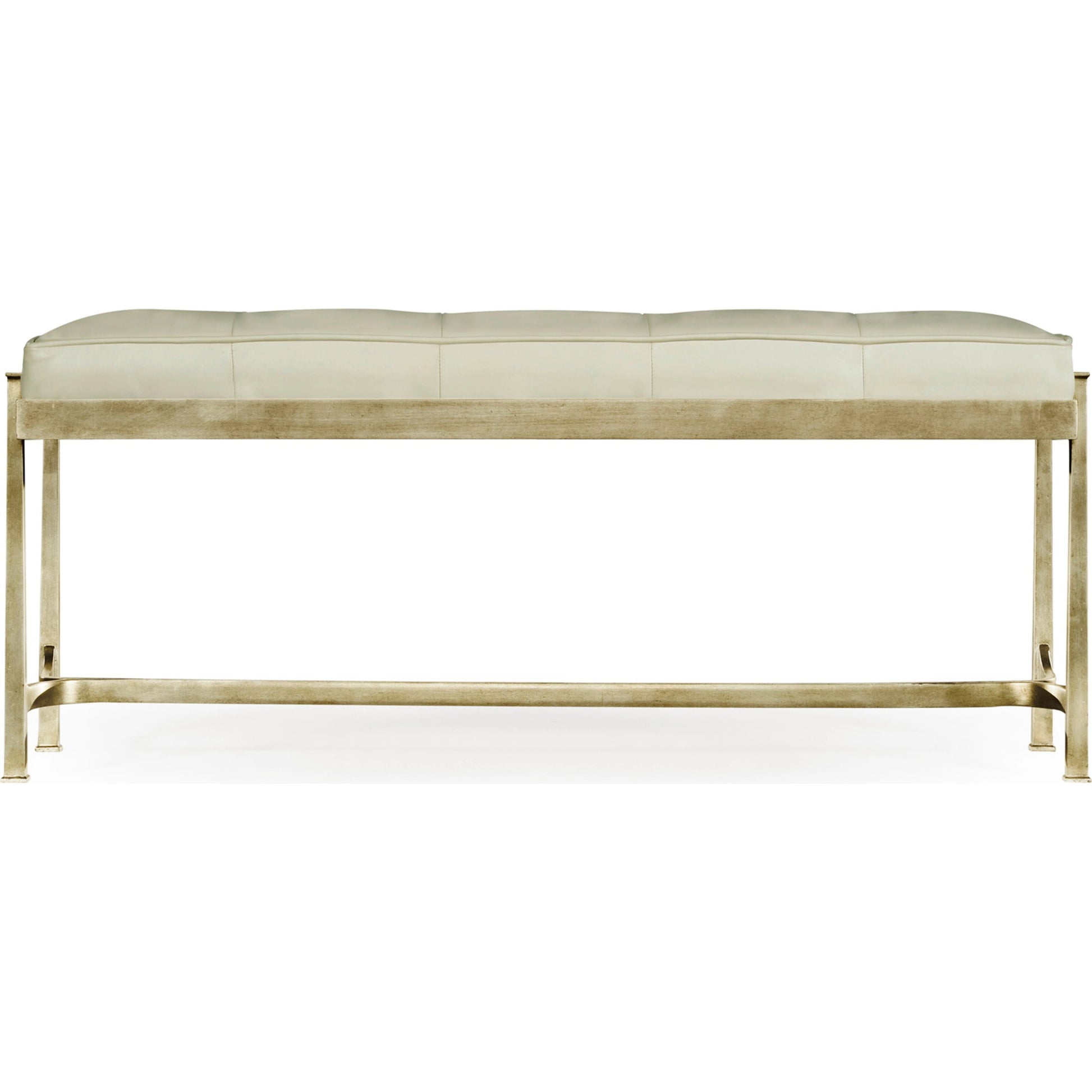 Luxe Gilded Iron & Cream Leather Bench by Jonathan Charles in gilded gold. Made from iron in a modern style.