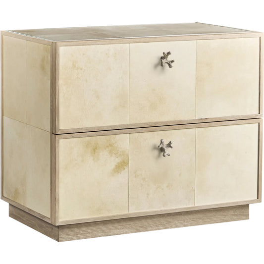 001 SI-2446827 | Primary Silo | Hydra Nightstand by Jonathan Charles in parchment oak. Made from oak, oak veneer, brass, vellum in a unique style.