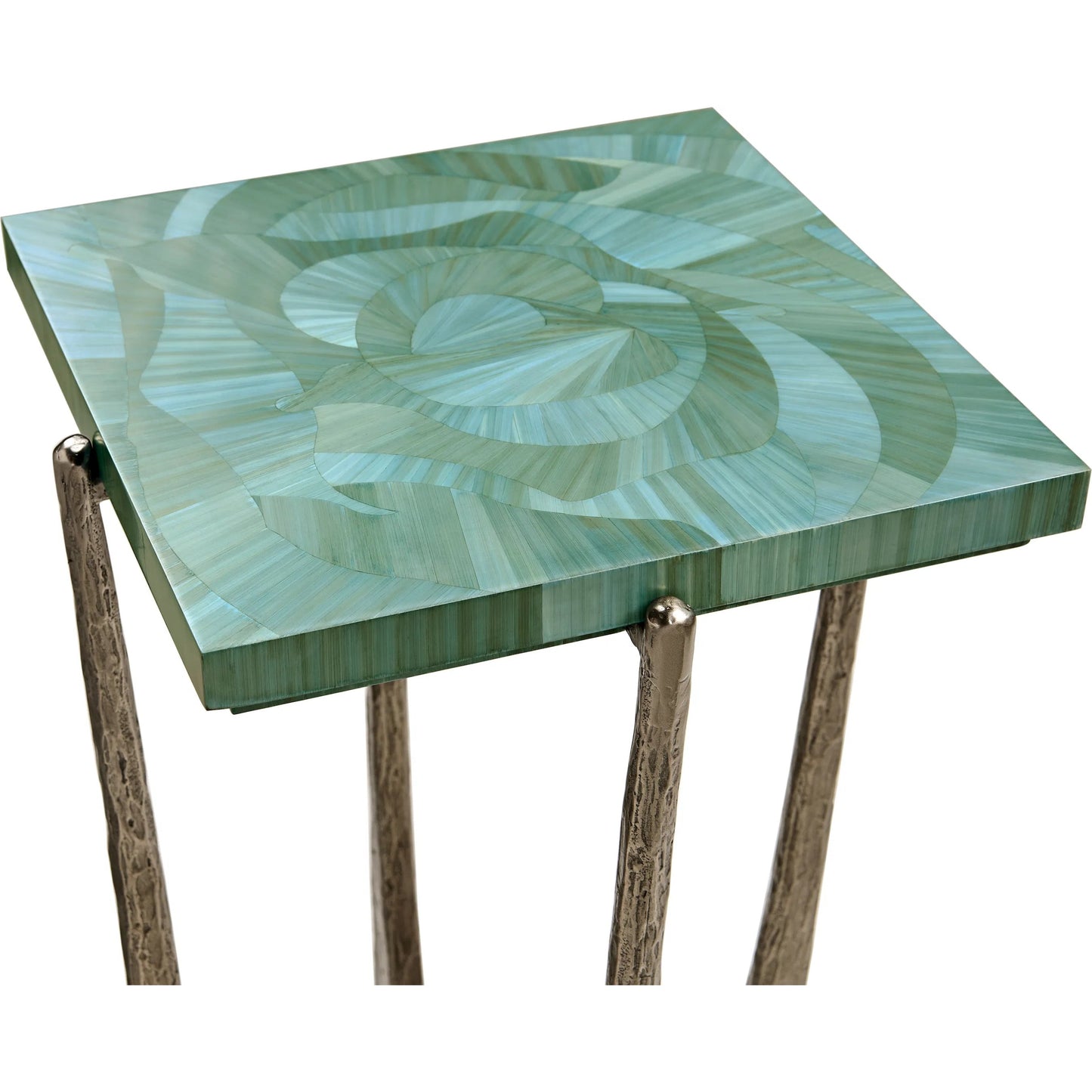 006 SI-2252663 | Closeup | Seaglass Martini Table by Jonathan Charles in blue and blue straw. Made from stainless steel, plywood, straw in a eclectic & global style.