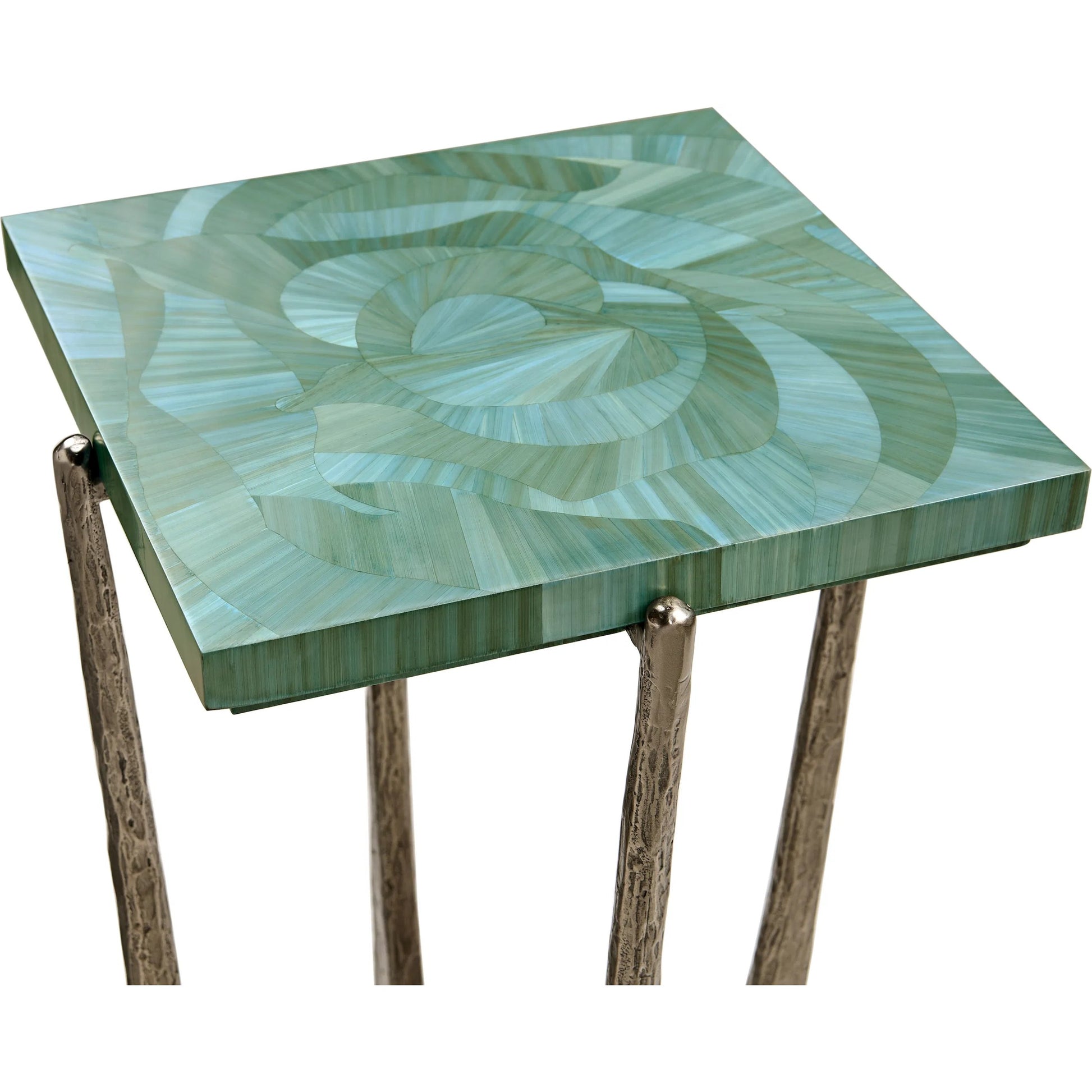 Seaglass Martini Table by Jonathan Charles in blue and blue straw. Made from stainless steel, plywood, straw in a eclectic & global style.