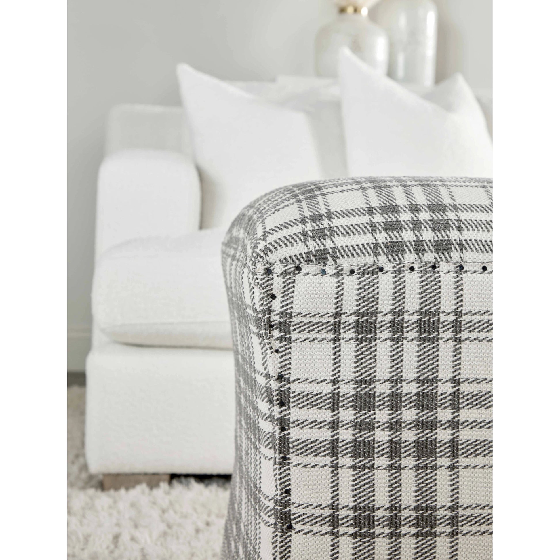 York Ottoman by Essentials For Living in bisque and bisque french linen. Made from 100% french linen in a traditional style.