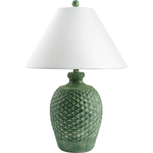 Yosemite Table Lamp by Surya in hand painted. Made from body: cement, shade (outside): linen, shade (inside): metal, finial: resin in a modern style.