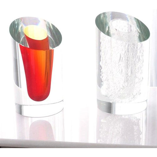 Slant Vase by Global Views in clear with bubbles. Made from artglass in a modern style.