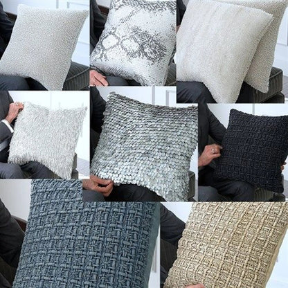 Shimmy Fringe Pillow by Global Views in silver and silver. Made from polyester with cotton lining fitted with glass beads in a transitional style.
