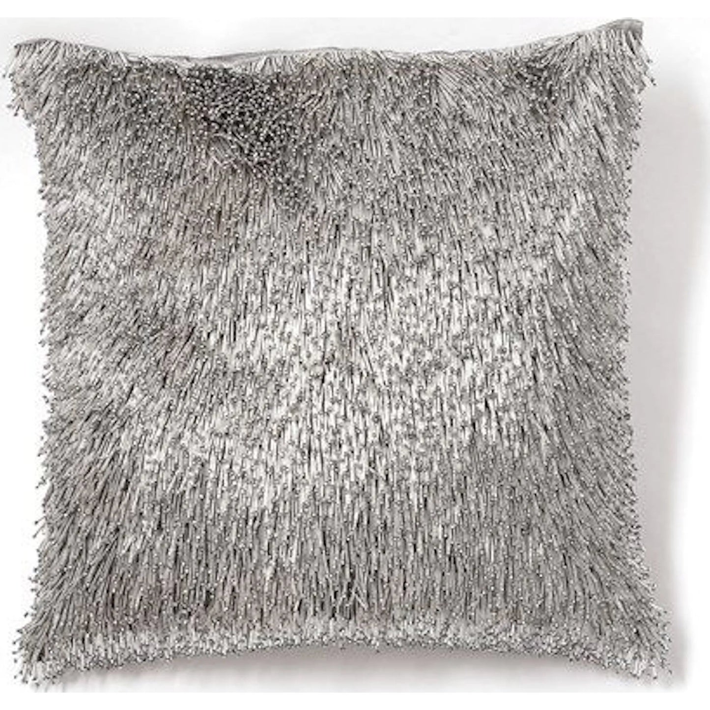 004 SR-890764 | Additional Silo | Shimmy Fringe Pillow by Global Views in silver and silver. Made from polyester with cotton lining fitted with glass beads in a transitional style.