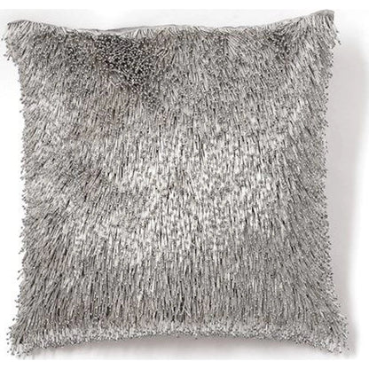 Shimmy Fringe Pillow by Global Views in silver and silver. Made from polyester with cotton lining fitted with glass beads in a transitional style.