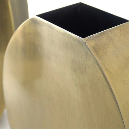 Squared Oval Vase by Global Views in antique brass. Made from steel in a modern style.