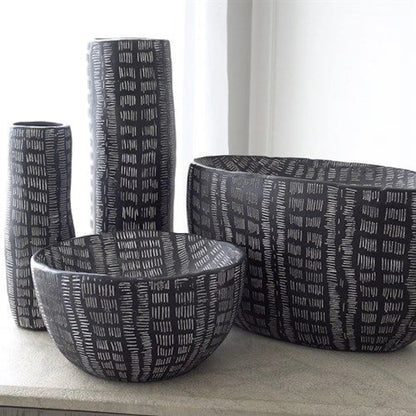 Frequency Oval Bowl by Global Views in black and white. Made from unique in a rustic style.