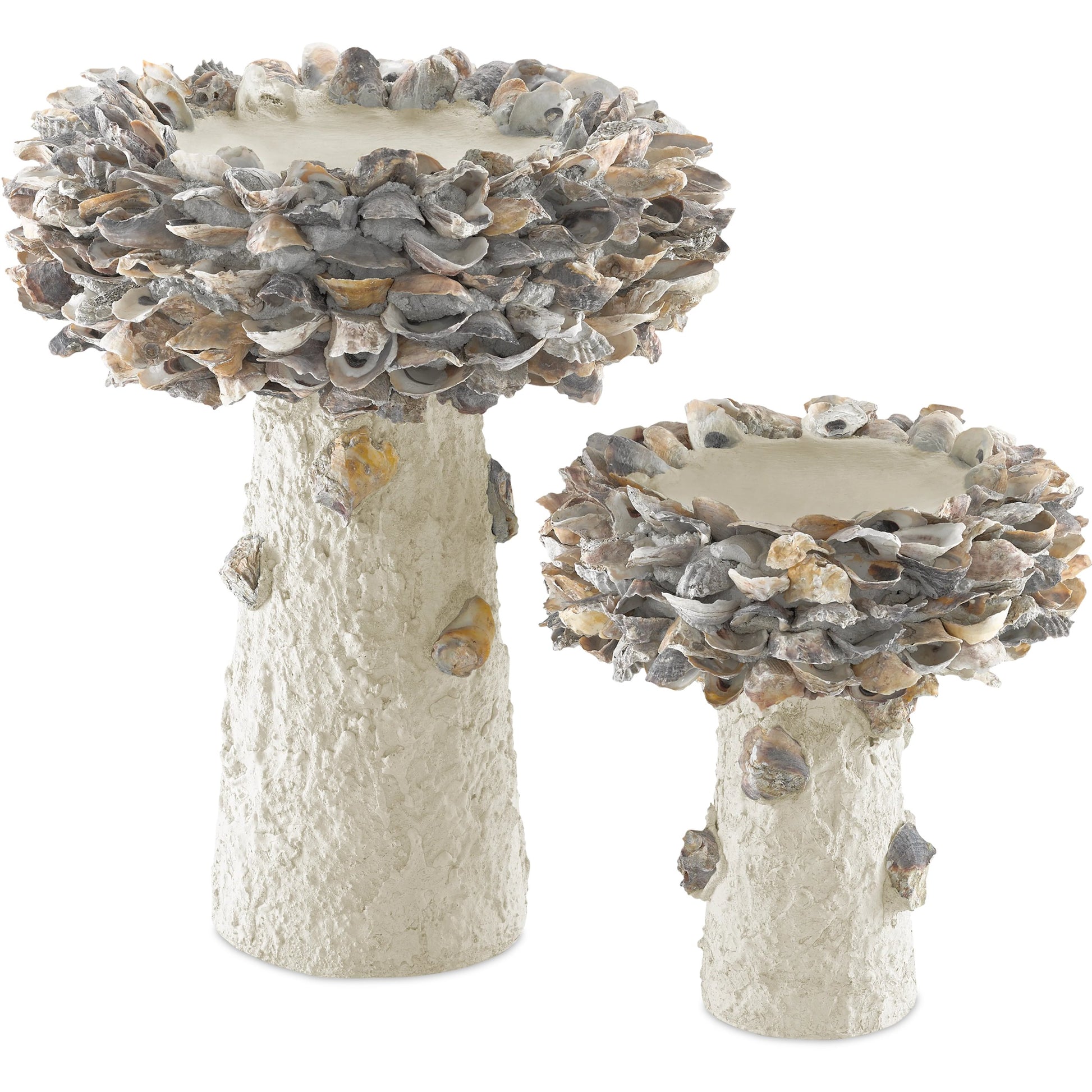 Oyster Shell Bird Bath by Currey and Company. Made from oyster shells, concrete, iron in a eclectic & global style.