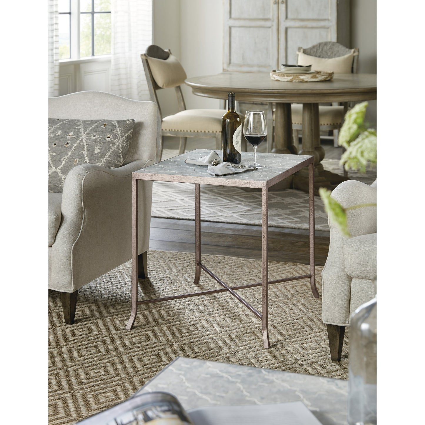 003 SI-1748238 | Lifestyle | Lapilli End Table by Hooker Furniture in silver. Made from metal, stone veneer in a modern style.