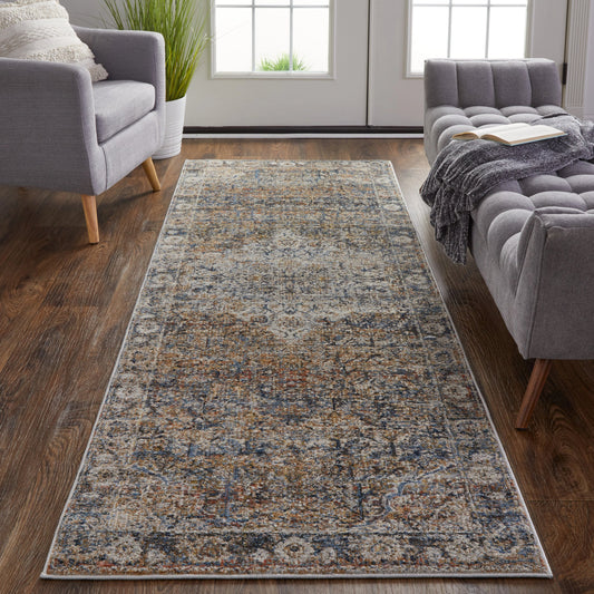 Kaia Transitional Rug - 39GMF by Feizy in tan, orange, blue. Made from unique in a unique style.
