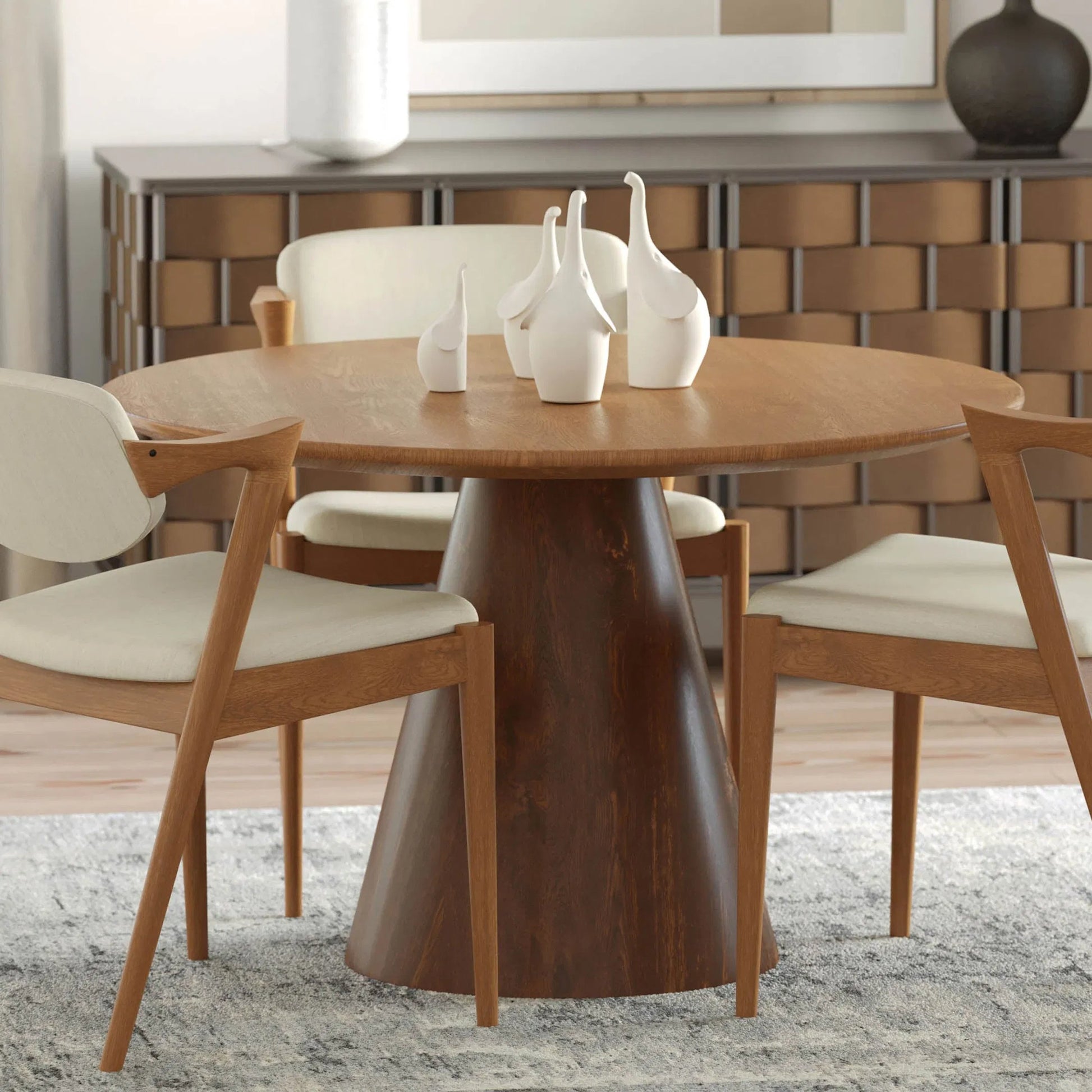 Peyton Dining Table by LH Imports in brown and honey. Made from solid mango wood in a unique style.
