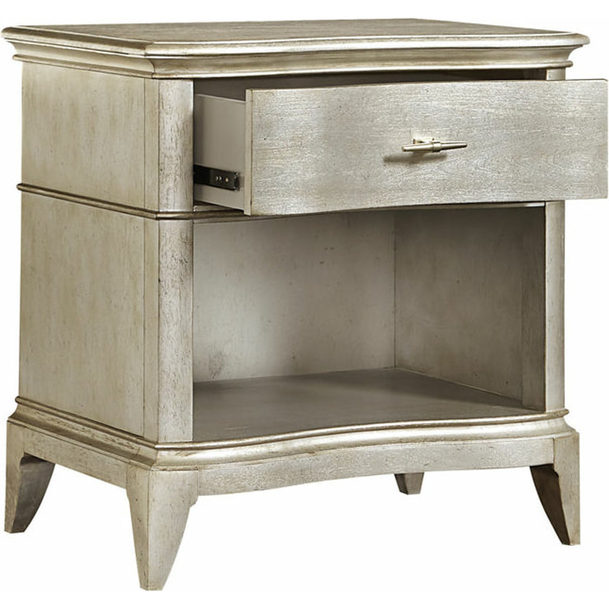 Starlite Open Nightstand by A.R.T. Furniture in silver and peri. Made from parawood solids, primavera veneer in a transitional style.
