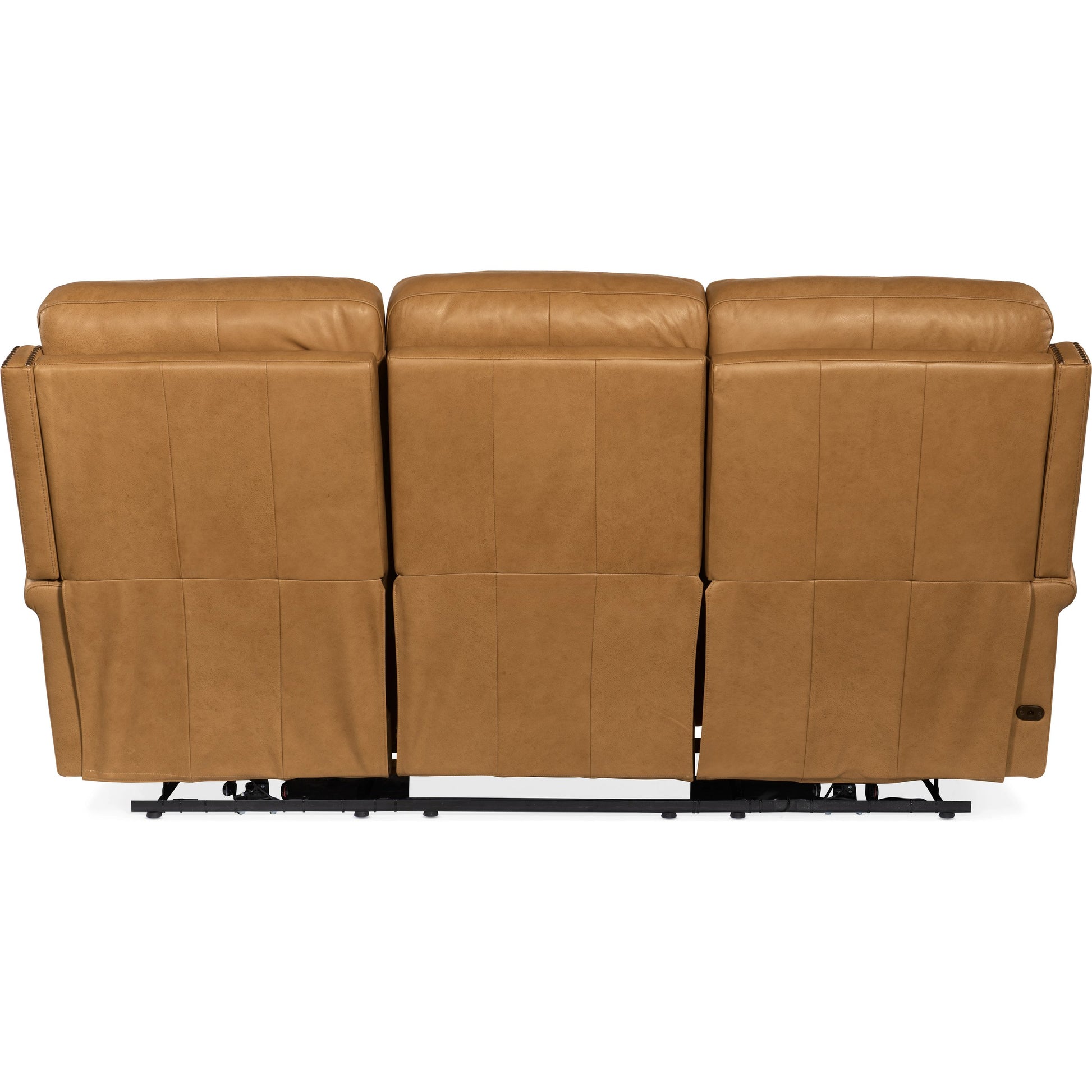 Vaughn Zero Gravity Sofa by Hooker Furniture in shattered stone. Made from leather in a traditional style.