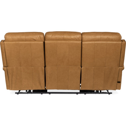 Vaughn Zero Gravity Sofa by Hooker Furniture in shattered stone. Made from leather in a traditional style.