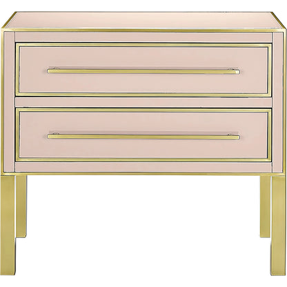 Arden Chest by Currey and Company in ivory, satin brass. Made from reverse painted glass, brass, solid hardwood, faux suede in a traditional style.