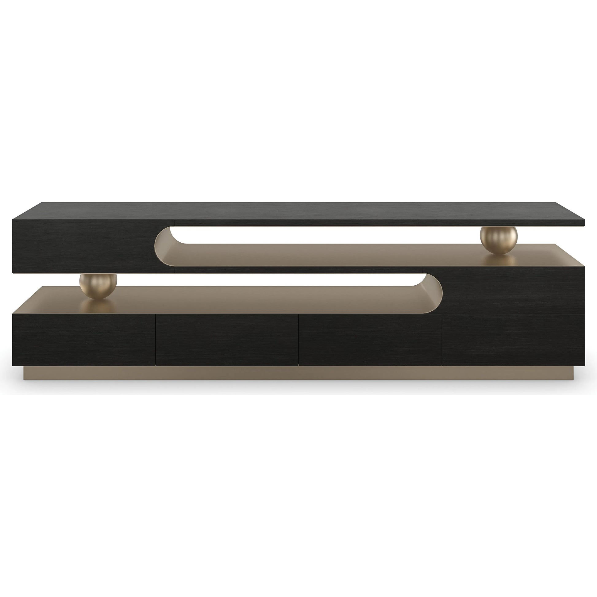 Harmony Console Table by Caracole in lucent bronze metallic, modern walnut. Made from poplar, walnut in a unique style.