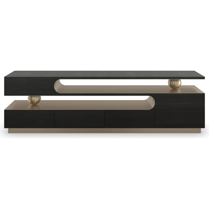 Harmony Console Table by Caracole in lucent bronze metallic, modern walnut. Made from poplar, walnut in a unique style.