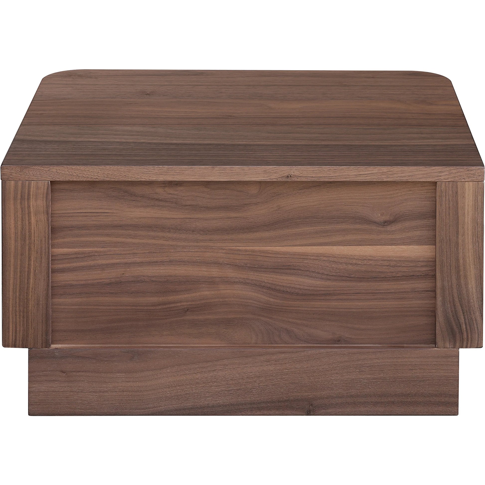 Round Off Small Nightstand by Moe's Home Collection in natural walnut. Made from walnut veneer, mdf, rubbwrwood base in a transitional style.