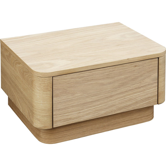 Round Off Nightstand by Moe's Home Collection in brown. Made from solid oak, oak veneer, mdf in a transitional style.