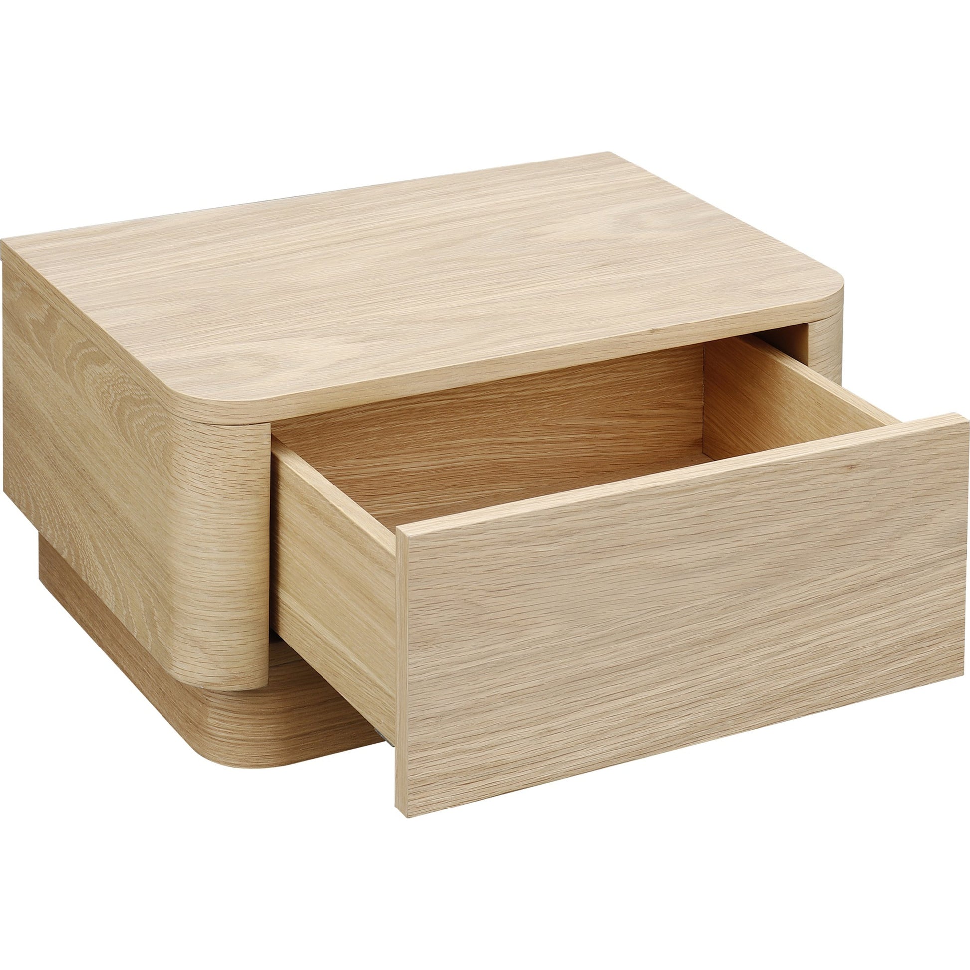 Round Off Nightstand by Moe's Home Collection in brown. Made from solid oak, oak veneer, mdf in a transitional style.